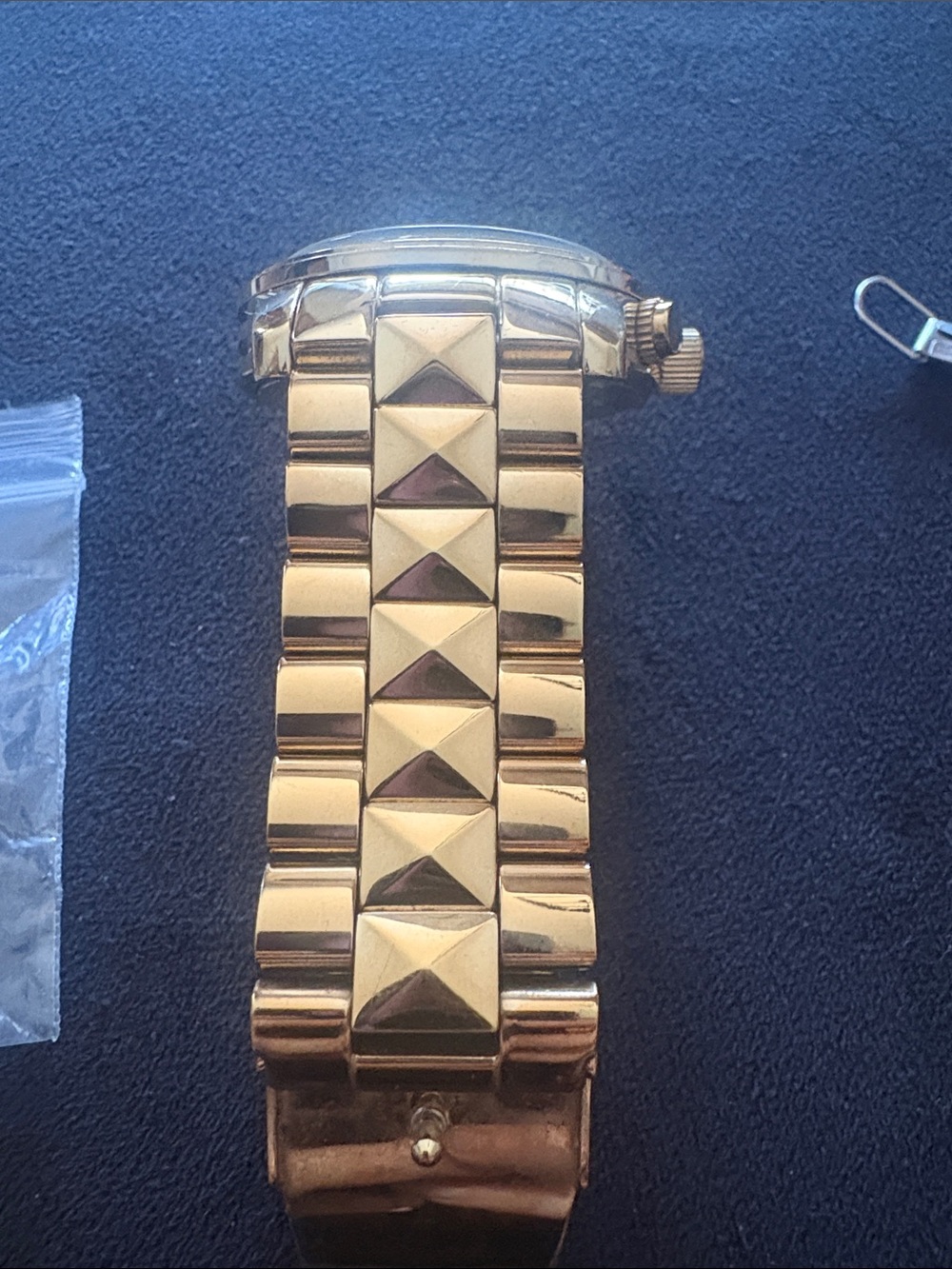 Michael Kors Gold and Black Pyramid-Link Chronograph Watch - Picture 4 of 6